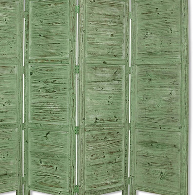 Wooden 4 Panel Foldable Floor Screen with Textured Panels in Green