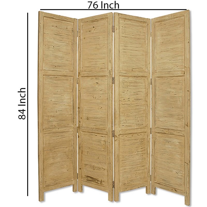 Wooden 4 Panel Foldable Floor Screen with Textured Panels in Yellow