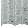 Wooden 4 Panel Screen with Textured Panels and Scrolled Details in White