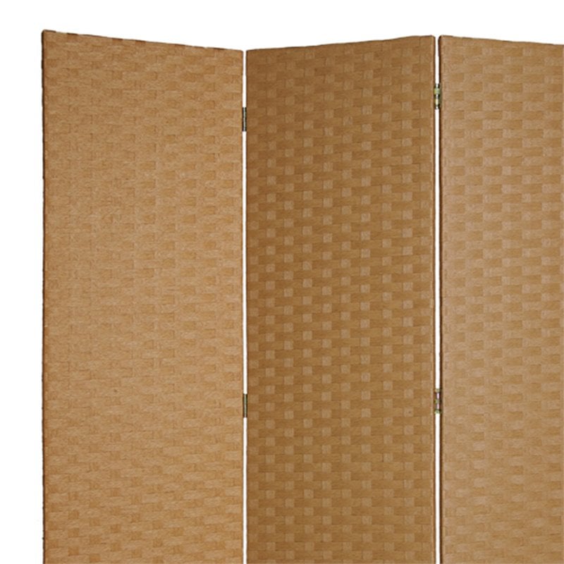 Wooden Foldable 3 Panel Room Divider with Streamline Design in Light Brown