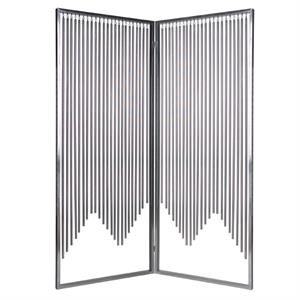 2 panel foldable room divider with vertical metal design in large in silver