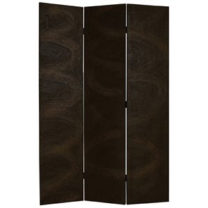 foldable 3 panel canvas room divider with swirl details in dark brown