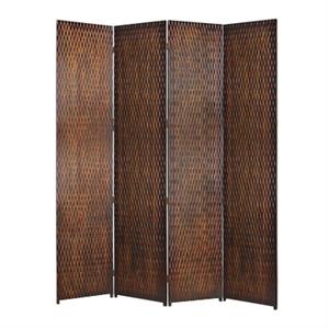 4 panel foldable room divider with patterned wood panelling in brown