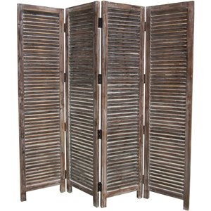 4 panel room divider with shutter design in weathered brown