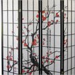 Plum Blossom Print Wood and Paper 4 Panel Room Divider in Red and Black