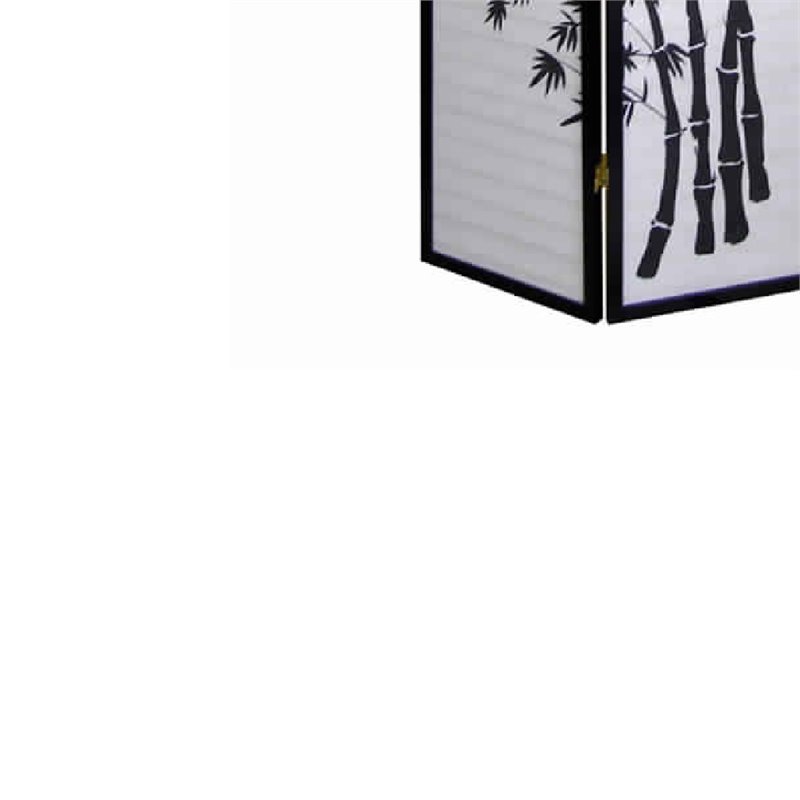 Wood and Paper 3 Panel Room Divider with Bamboo Print in White and Black