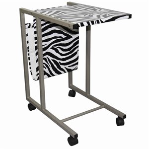 fabric and metal laptop cart with animal print in white and black