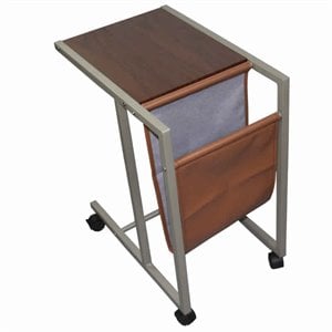 fabric and metal laptop cart with wooden top in gray and brown