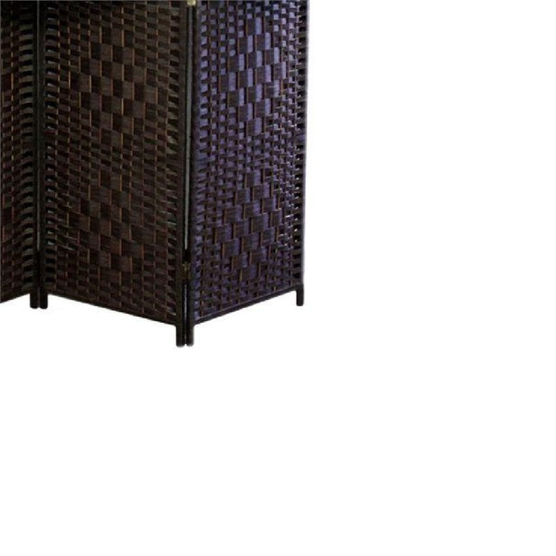 Wood and Paper Straw Textured 4 Panel Screen with Shelf in Brown
