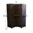 Wood and Paper Straw Textured 4 Panel Screen with Shelf in Brown