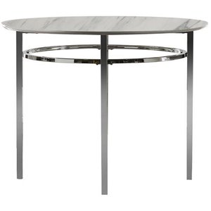 contemporary round dining table with faux marble top in white and chrome