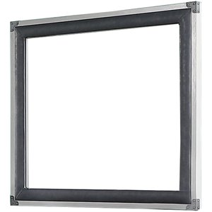 rectangular wooden frame mirror with padded trim in gray