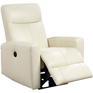 leatherette power recliner with tufted back in beige