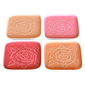 metal coaster with embossed rose pattern with set of 4 in pink