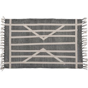 2 x 3 feet cotton rug with centrepoint stripe in gray and white