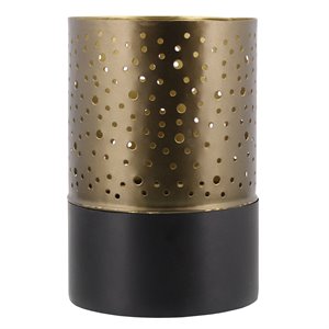 cylindrical metal hurricane with pinholes in medium in brass
