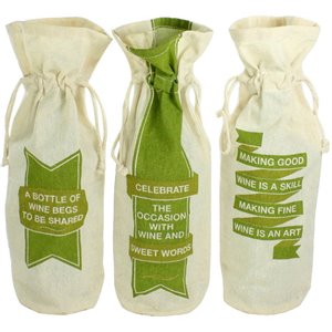 quotes printed wine bag in assortment of 3 in white and green