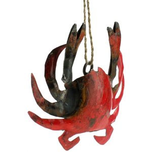 reclaimed metal crab design wall decor with rope in rustic red