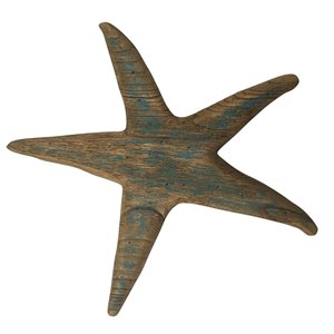 rustic wooden starfish accent decor in brown and blue