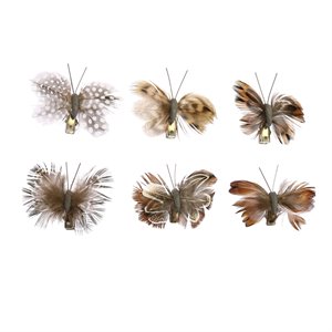 feather butterfly accent decor with clips in assortment of 12 in brown