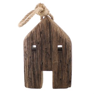 wooden house accent decor with rope handle in brown