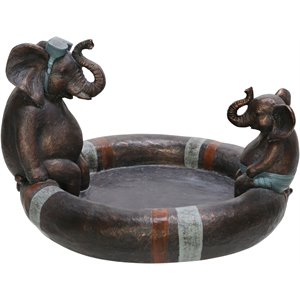 10 inches polyresin frame dad and son elephant bird bath in bronze