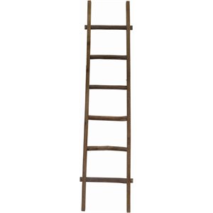 rustic style wooden decorative ladder with 6 rails in brown
