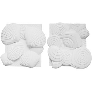 polyresin wall decor with sea shell design with set of 2 in white