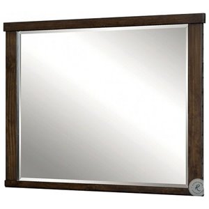 rectangular wooden frame mirror with mounting hardware in walnut brown