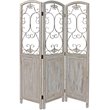 48 inch 3 Panel Screen with Metal Scrollwork in Washed Beige