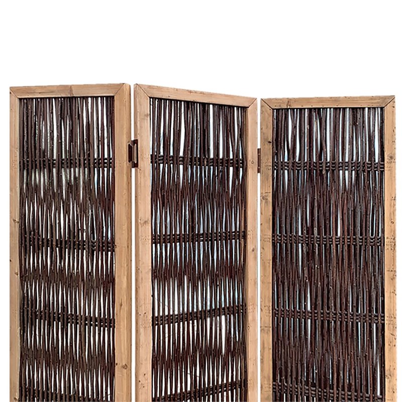 71 Inch 3 Panel Interconnected Branches Room Divider in Brown