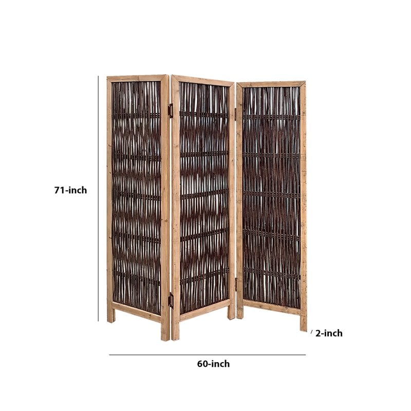 71 Inch 3 Panel Interconnected Branches Room Divider in Brown