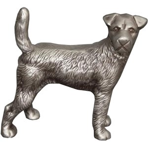 aluminum table accent dog statuette sculpture with textured details in silver