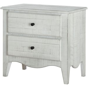 28 inch 2 drawer plank style nightstand in weathered white