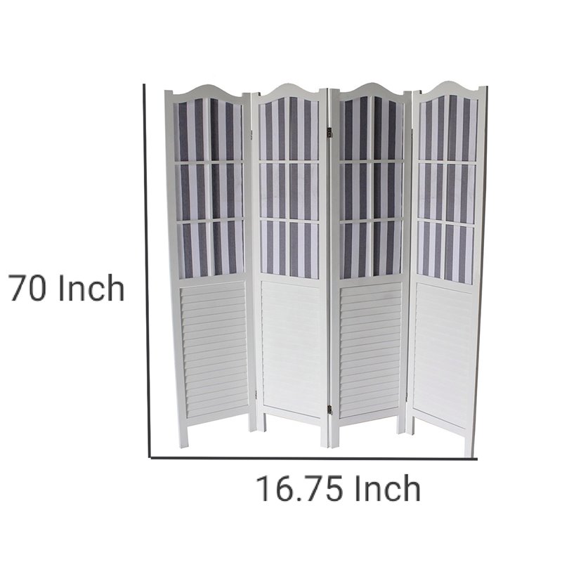 4 Panel Arc Shutter Style Room Divider with Slat Panelling in White