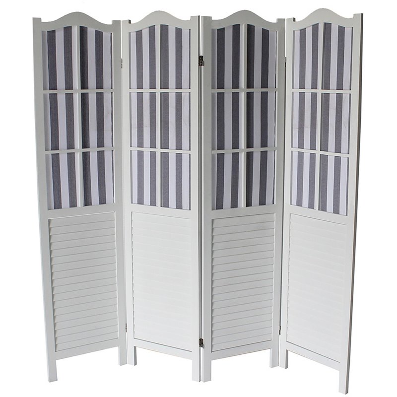 4 Panel Arc Shutter Style Room Divider with Slat Panelling in White