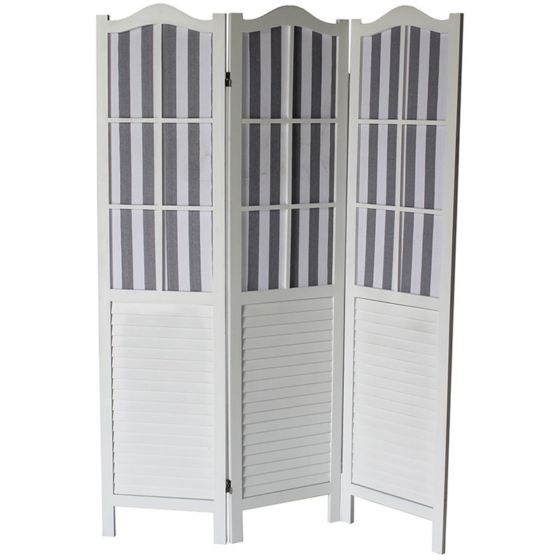 Traditional 3 Panel Room Divider with Slat Panelling in White and Black