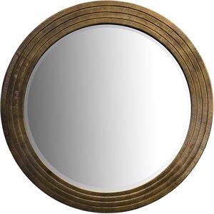 round layered wooden frame decor wall mirror with hand carved texture in brown