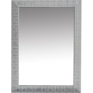 wood encased wall mirror with striped motif edges and shimmering leaf in gray