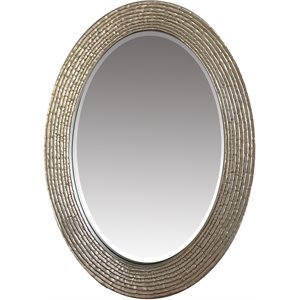 oval wood encased beveled wall decor mirror with reeded design in silver
