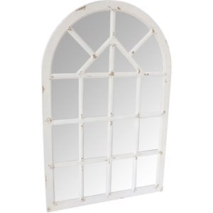 arched farmhouse windowpane wood encased wall mirror in antique white