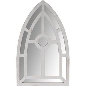 arched window pane wooden wall mirror with trimmed details in silver