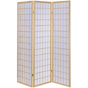3 panel foldable wooden frame room divider with grid design in brown