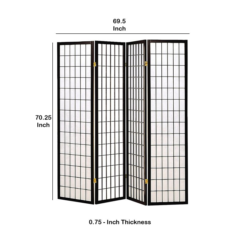 4 Panel Foldable Wooden Frame Room Divider with Grid Design in Black