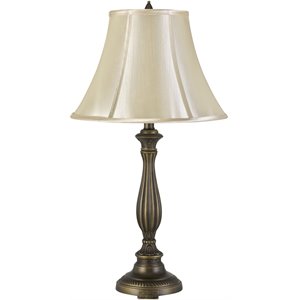 turned pedestal stand metal table lamp with empire shade in antique brass