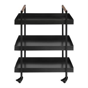 3 tier bar cart with tray shelves metal frame & raised edges - black