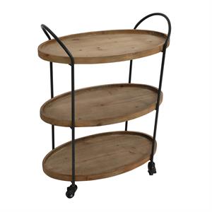 23 inch wood bar cart with 3 tier storage trays and metal frame- brown