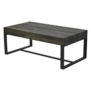 Wooden Coffee Table with Hidden Storage &Metal Sled Base Gray &Black