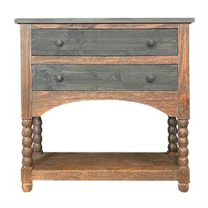 38 inch 2 drawer solid wood console table with beaded legs- brown and gray
