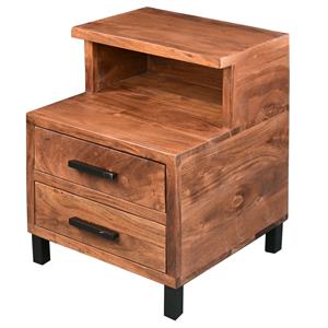22 inch acacia wood nightstand- bedside table with 2 drawers & open cubby